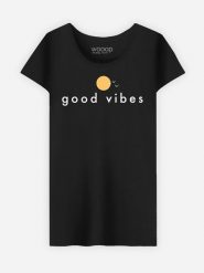 WOOOP Koszulka "Good Vibes" w kolorze czarnym rozmiar: XXL. Czarne bluzki damskie Wooop, xxl, bez wzorów, z bawełny, bez kołnierzyka, bez ramiączek. Za 56.99 zł.