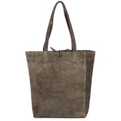 Worek skórzany taupe W18. Torebki klasyczne damskie z materiału, przez ramię, duże, zamszowe, bez dodatków. Za 159.49 zł.