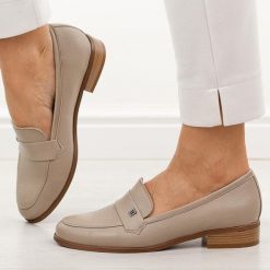 Khaki mokasyny damskie Potocki 12786. Brązowe mokasyny damskie POTOCKI, na jesień, z jeansu, bez obcasa. Za 189.00 zł.