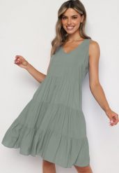 Ciemnozielona Rozkloszowana Sukienka z Bawełny na Ramiączkach Zasea. Zielone sukienki damskie Born2be, bez wzorów, z bawełny, eleganckie, bez ramiączek. Za 64.99 zł.