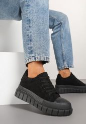 Czarne Sneakersy Vices na Platformie z Tłoczeniem Ozdobione Perforacją Leaniael. Czarne obuwie sportowe damskie Renee, z jeansu, bez zapięcia. Za 79.99 zł.