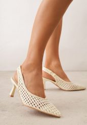 Żółte Ażurowe Czółenka z Plecionki na Szpilce z Odkrytą Piętą Akisishia. Żółte czółenka damskie Born2be, w ażurowe wzory, bez obcasa, na szpilce. Za 119.99 zł.