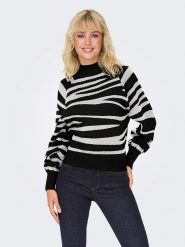 ONLY Sweter "Frida" w kolorze czarno-białym rozmiar: L. Białe swetry klasyczne damskie Only, l, z wiskozy, bez kołnierzyka. Za 105.38 zł.