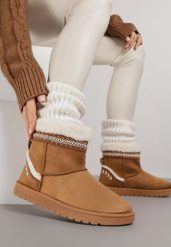 Brązowe Wsuwane Śniegowce Zdobione Futrem i Haftem Mevittia. Brązowe śniegowce damskie Born2be, z jeansu. Za 109.99 zł.