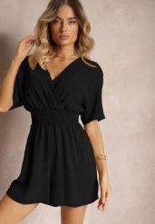 Czarny Kombinezon Kopertowy z Gumką w Pasie Fandrea. Czarne sukienki damskie Renee, bez wzorów, z jeansu, eleganckie, bez ramiączek. W wyprzedaży za 51.99 zł.
