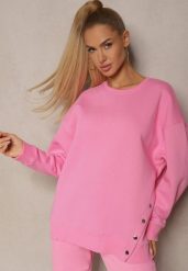 Różowa Bluza z Bawełną Ozdobiona Asymetrycznym Zapięciem na Napy Malabria. Czerwone bluzy damskie Renee, l, bez wzorów, z bawełny, bez kaptura. Za 79.99 zł.