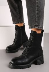 Czarne Sznurowane Botki Workery na Słupku z Ociepleniem Ciabella. Czarne botki damskie Renee, z jeansu, eleganckie, bez obcasa, na obcasie, bez zapięcia. Za 159.99 zł.