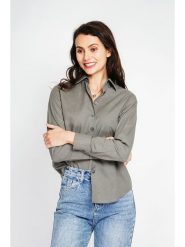 ASSUILI Lniana koszula w kolorze khaki rozmiar: 34. Brązowe koszule damskie Assuili, bez wzorów, ze lnu, bez kołnierzyka, bez ramiączek. Za 173.99 zł.