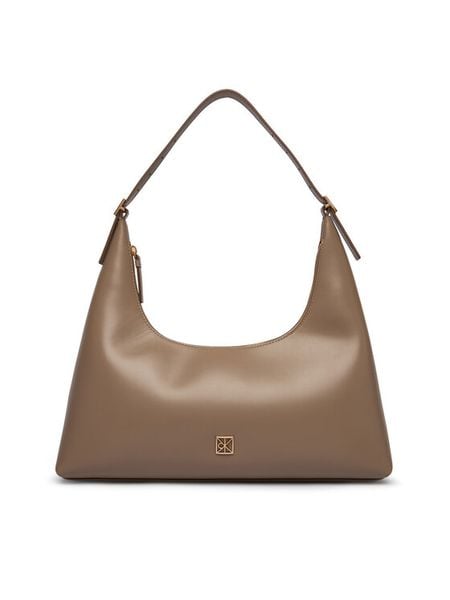 Calvin Klein Torebka Emblem Hw Lthr Shoulder Bag LV04F3262G Beżowy. Brązowe torebki klasyczne damskie Calvin Klein, ze skóry, bez dodatków. Za 949.99 zł.