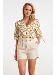 Smashed Lemon Bluzka w kolorze kremowo-zielonym rozmiar: XL. Brązowe bluzki damskie Smashed Lemon, xl, bez wzorów, bez kołnierzyka, bez ramiączek. Za 113.95 zł.