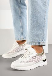 Białe Sneakersy z Ażurowym Zdobieniem i Metalicznymi Wstawkami Sesovienna. Białe obuwie sportowe damskie Renee, z jeansu, bez zapięcia. Za 84.99 zł.
