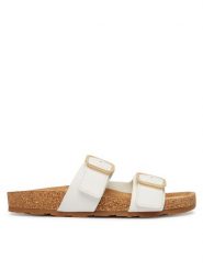 Tommy Hilfiger Klapki Double Strap Cork Sandals FW0FW09118 Biały. Białe klapki damskie Tommy Hilfiger, bez wzorów, ze skóry, bez obcasa, bez zapięcia. Za 409.99 zł.