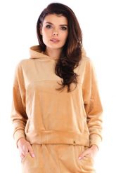 Damska Bluza Typu Kangurka z Weluru - Beżowa. Brązowe bluzy damskie Awama, l, bez wzorów, z elastanu, bez kaptura. Za 228.90 zł.