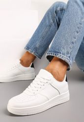 Biało-Czarne Sneakersy ze Ekoskóry ze Sznurowaniem i Przeszyciami Borsana. Białe obuwie sportowe casual damskie Renee, bez zapięcia. Za 59.99 zł.