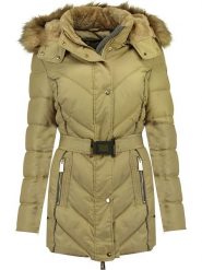 Geographical Norway Kurtka zimowa "Becky" w kolorze beżowym rozmiar: XL. Brązowe kurtki damskie Geographical Norway, na zimę, xl, bez wzorów, z puchu, bez kaptura. Za 237.17 zł.
