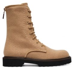 Trzewiki Max Mara. Brązowe botki damskie Max Mara, bez obcasa, na płaskiej podeszwie, bez zapięcia. Za 2,879.00 zł.