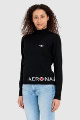 AERONAUTICA MILITARE Czarny sweter damski z domieszką kaszmiru. Czarne swetry klasyczne damskie Aeronautica Militare, s, z kaszmiru, bez kołnierzyka. W wyprzedaży za 459.99 zł.