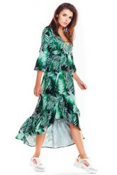 Zielona Asymetryczna Sukienka Midi z Florystycznym Motywem. Zielone sukienki damskie Awama, bez wzorów, z elastanu, wizytowe, bez ramiączek. Za 279.90 zł.