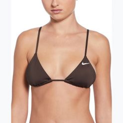 Góra od stroju pływackiego Nike Essential Triangle Bikini. Brązowe bikini Nike, bez wzorów. Za 79.99 zł.