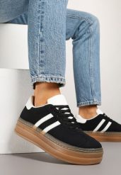 Czarne Sneakersy na Grubej Podeszwie z Ozdobnym Wzorem Felimala. Czarne obuwie sportowe damskie Born2be, z jeansu, bez zapięcia. Za 84.99 zł.