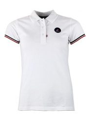 Peak Mountain Koszulka polo w kolorze białym rozmiar: L. Białe bluzki damskie Peak Mountain, l, bez wzorów, bez kołnierzyka, bez ramiączek. Za 97.05 zł.
