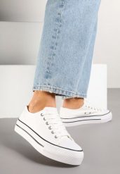 Czarno-Białe Trampki Klasyczne przed Kostkę na Grubej Podeszwie Senathiela. Czarne obuwie sportowe damskie Born2be, bez wzorów, z jeansu, przed kostkę, bez zapięcia. Za 49.99 zł.