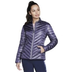 Kurtka sportowa damska GO Shield Shine Jacket. Fioletowe kurtki sportowe damskie Skechers, xl, bez wzorów, z poliesteru, bez kaptura. Za 279.99 zł.
