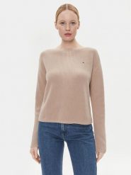 Tommy Hilfiger Sweter WW0WW40345 Beżowy Relaxed Fit. Brązowe swetry klasyczne damskie Tommy Hilfiger, xxl, z bawełny, bez kołnierzyka. Za 599.99 zł.