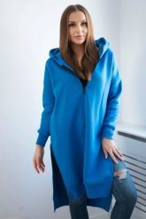 Bluza ocieplana z rozcięciami na bokach chabrowa. Niebieskie bluzy damskie KESI, l, bez wzorów, z bawełny, bez kaptura. Za 284.37 zł.