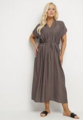 Ciemnoszara Wiskozowa Sukienka Pudełkowa z Cienkim Paskiem i Kieszeniami Lumivorae. Szare sukienki damskie Born2be, bez wzorów, z wiskozy, eleganckie, bez ramiączek. W wyprzedaży za 67.99 zł.
