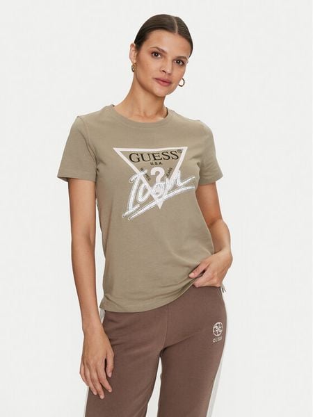 Guess T-Shirt Icon W4YI32 I3Z14 Zielony Regular Fit. Zielone t-shirty damskie Guess, xs, z aplikacjami, z bawełny, bez kołnierzyka. Za 99.99 zł.