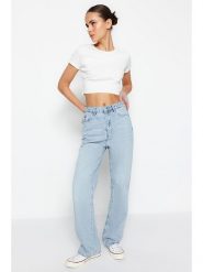 Trendyol Dżinsy - Mom fit - w kolorze błękitnym rozmiar: 38. Niebieskie jeansy damskie Trendyol, z podwyższonym stanem. Za 153.71 zł.