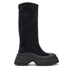 Kozaki Bronx. Czarne kozaki damskie Bronx, bez obcasa, na płaskiej podeszwie, bez zapięcia. Za 599.99 zł.