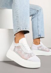 Białe Sneakersy Vices z Grubą Podeszwą i Ażurową Cholewką Ardisov. Białe obuwie sportowe damskie Born2be, z jeansu, bez zapięcia. Za 89.99 zł.