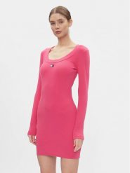Tommy Jeans Sukienka dzianinowa Tjw Badge Rib Bodycon Ls DW0DW17424 Różowy Slim Fit. Czerwone sukienki damskie Tommy Jeans, bez wzorów, z bawełny, bez ramiączek. Za 219.99 zł.