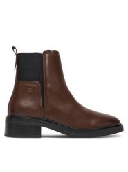 Tommy Hilfiger Sztyblety Minimal FW0FW08978 Brązowy. Brązowe botki damskie Tommy Hilfiger, ze skóry, bez obcasa, na płaskiej podeszwie, bez zapięcia. Za 589.99 zł.