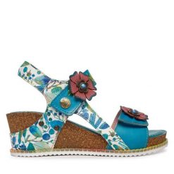 Sandały Laura Vita. Niebieskie sandały damskie LAURA VITA, bez wzorów, bez obcasa, na koturnie, bez zapięcia. Za 459.99 zł.