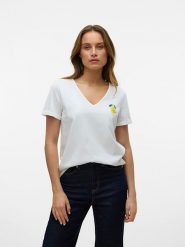 Vero Moda Koszulka w kolorze białym rozmiar: S. Białe bluzki damskie Vero Moda, s, bez wzorów, z bawełny, bez kołnierzyka, bez ramiączek. Za 79.03 zł.
