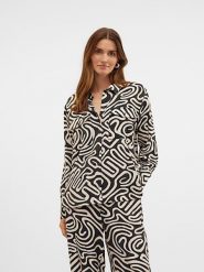Vero Moda Bluzka w kolorze czarno-beżowym rozmiar: L. Brązowe bluzki damskie Vero Moda, l, bez wzorów, z wiskozy, klasyczne, bez kołnierzyka, bez ramiączek. Za 70.41 zł.