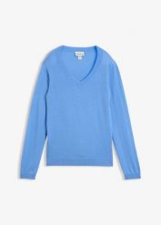 Sweter z miękkiej mieszanki kaszmiru Good Cashmere Standard®. Niebieskie swetry klasyczne damskie bonprix, z kaszmiru, bez kołnierzyka. Za 329.99 zł.