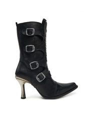 NEW ROCK Botki M-9373N-C1 Czarny. Czarne botki damskie NEW ROCK, ze skóry, rockowe, bez obcasa, na szpilce, bez zapięcia. Za 1,039.00 zł.