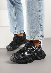 Czarne Sneakersy na Grubej Podeszwie Ozdobione Tłoczeniem Zardisa. Czarne obuwie sportowe damskie Born2be, z jeansu, bez zapięcia. Za 119.99 zł.