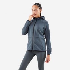 Bluza do biegania damska Kiprun Run 500 Warm ocieplana. Zielone bluzy damskie KIPRUN, l, bez wzorów, z elastanu, bez kaptura. Za 159.99 zł.