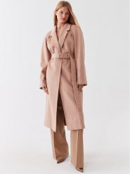 Calvin Klein Płaszcz wełniany K20K205496 Beżowy Regular Fit. Brązowe płaszcze damskie Calvin Klein, na zimę, bez wzorów, z wełny, bez kaptura. Za 2,239.00 zł.