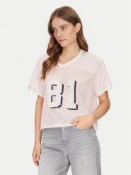 Guess Jeans T-Shirt W5GI59 KCTE2 Beżowy Regular Fit. Brązowe t-shirty damskie Guess Jeans, xxl, z aplikacjami, z jeansu, bez kołnierzyka. Za 119.99 zł.