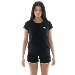 Koszulka z bawełna na trening na czas wolny. Czarne bluzki damskie LEONE 1947 APPAREL, bez wzorów, z bawełny, sportowe, bez kołnierzyka, bez ramiączek. W wyprzedaży za 62.12 zł.