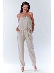 Awama Kombinezon w kolorze beżowym rozmiar: L. Brązowe kombinezony damskie Awama, l, bez wzorów, bez kołnierzyka, bez ramiączek. Za 77.73 zł.