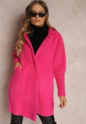 Fuksjowy Płaszcz z Bawełną Oversize Brumisia. Czerwone płaszcze damskie Renee, na zimę, bez wzorów, z bawełny, bez kaptura. Za 199.99 zł.