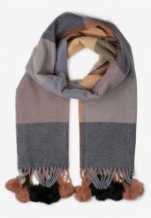 Brązowy Prostokątny Szalik z Kolorowymi Pomponami Komo. Brązowe szaliki damskie Born2be, bez wzorów, z bawełny. Za 44.99 zł.
