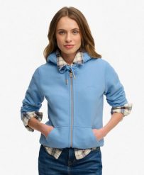 Superdry Bluza z kapturem Essential Logo Zip Half Brushed. Niebieskie bluzy damskie Superdry, bez wzorów, z bawełny, z kapturem. Za 379.95 zł.